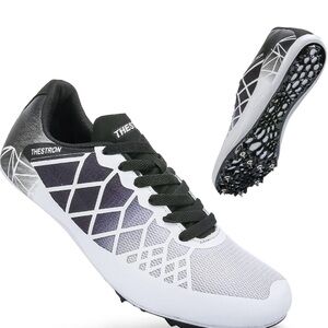 Thestron Men's Black and White spike track and field Shoes